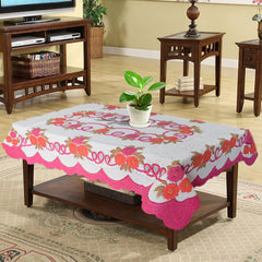 Kuber Industries Flower Printed Home Decorative Luxurious 4 Seater Cotton Center Table Cover/Table Cloth, 40"x60" (White & Pink)-44KM042