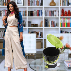 Kuber Industries Pedal Dustbin|Plastic Pedal Dustbin|Kitchen Waste Paper Bin|Dustbin For Bedroom|Green Lid 5 Liter Dustbin (Black)