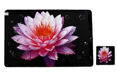 Heart Home Lotus Printed PVC Stain Resistant, Anti-Skid, Waterproof 6 Pcs Placemats with 6 Pcs Tea Coasters Set for Dining Kitchen Restaurant Table, Set of 12 (Black)