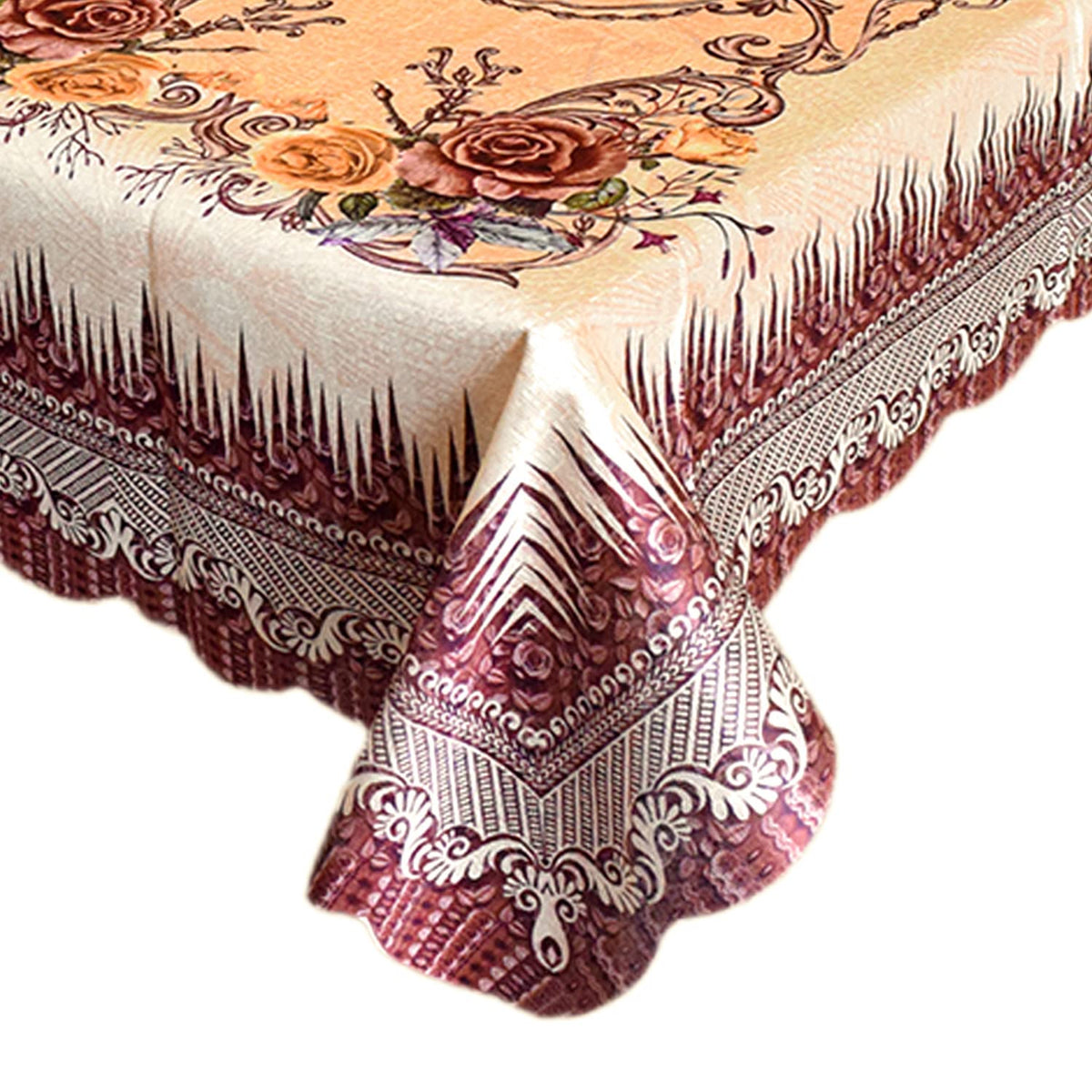 Heart Home Leaf Printed Home Decorative Luxurious 4 Seater Soft Cotton Center Table Cover/Table Cloth- 40"x60" (Cream)-50HH01742