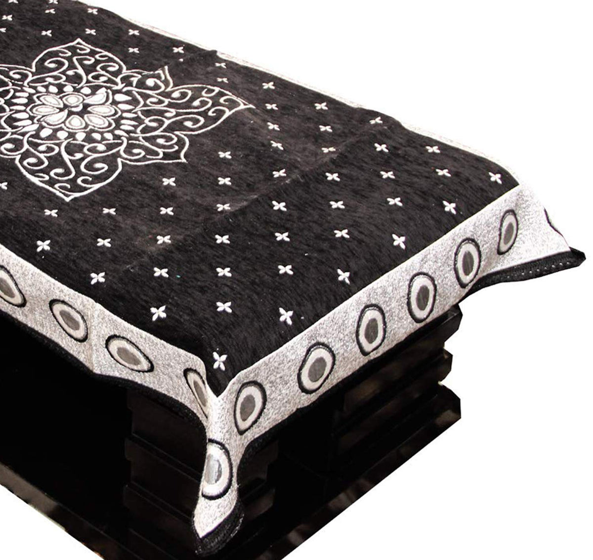 Kuber Industries Flower Design Cotton 4 Seater Center Table Cover (Black)-CTKTC024266