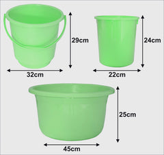 Kuber Industries 3 Pieces Plastic Bucket, Dustbin & Tub Set (Green)