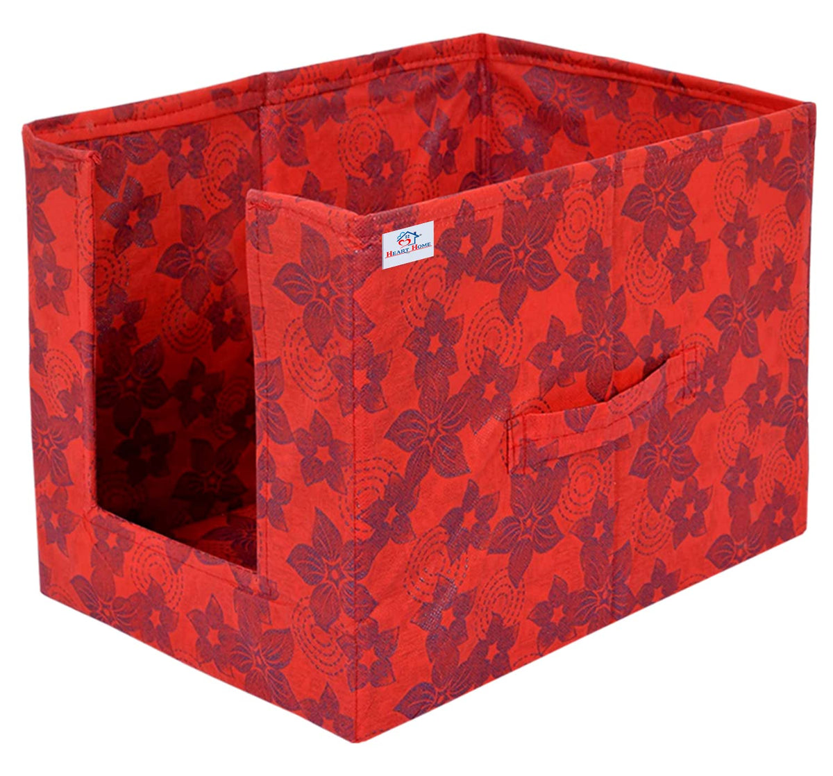 Heart Home Metallic Flower Printed Multiuses Non-Woven Closet Organizer With Handles (Red) -HS43HEARTH26457
