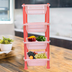 Kuber Industries Plastic 4 Layer Multi-Purpose Kitchen Storage Basket Rack (Beige)-Ctktc25259