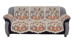 Kuber Industries Flower Design Cotton Floral 5 Seater Sofa Cover Set with 6 Pieces Arms Cover and 1 Center Table Cover (Set of 17, Brown, Standard)-KUBMART12038