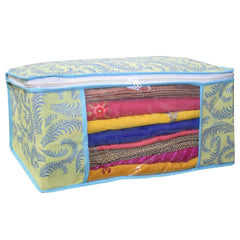Kuber Industries Metalic Print 2 Piece Non woven Saree Cover Set (Green)