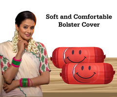 Kuber Industries Bolster Cover|Polyester Bolster Cover Set|Diwan Round Bolster Pillow Covers|Luxurious Smile Ball Print Roll Masand Cover|Pack of 4 (Red)