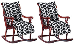 Kuber Industries Geometric Seamless Pattern Microfiber Comfortable, Soft, Long Back & Seat Rocking Chair, Lounger Cushion for Indoor/Outdoor with Ties, 18 * 46 Inch- Pack of 2 (Black)