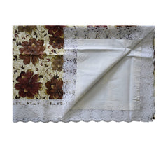 Kuber Industries Flower Printed PVC Spillproof, Waterproof, Antislip, Wipe Clean 6 Seater DinningTable Cover with White Lace Border, 60"x90" (Brown)