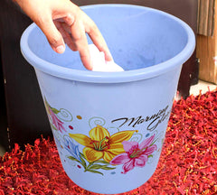 Kuber Industries Flower Print Plastic Dustbin/Garbage Bin/Waste Bin, 13 Liters (Blue)-KUBMART10915