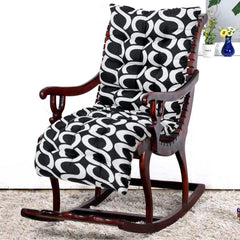 Heart Home Geometric Seamless Pattern Microfiber Comfortable, Soft, Long Back & Seat Rocking Chair, Lounger Cushion for Indoor/Outdoor with Ties, 18 * 46 Inch- Pack of 2 (Black)-49LUGH296