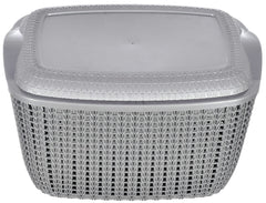 Heart Home Multipurposes Large M 30 Plastic Basket, Organizer For Kitchen, Countertops, Cabinets, Bathroom With Lids- Pack of 4 (Grey) -46HH020