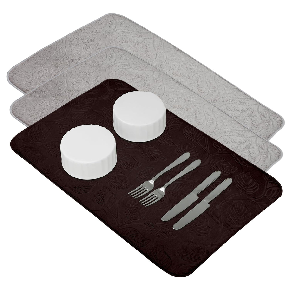 Kuber Industries Dish Dry Mat | Microfiber Self Drying Mat | Kitchen Drying Mat | Water Absorbent Kitchen Mat | Embossed Dish Dry Mat | 38x50 | Pack of 3 | Multicolor