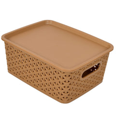 Heart Home Plastic 3 Pieces Small Size Multipurpose Solitaire Storage Basket with Lid (Multi)- CTHH22034