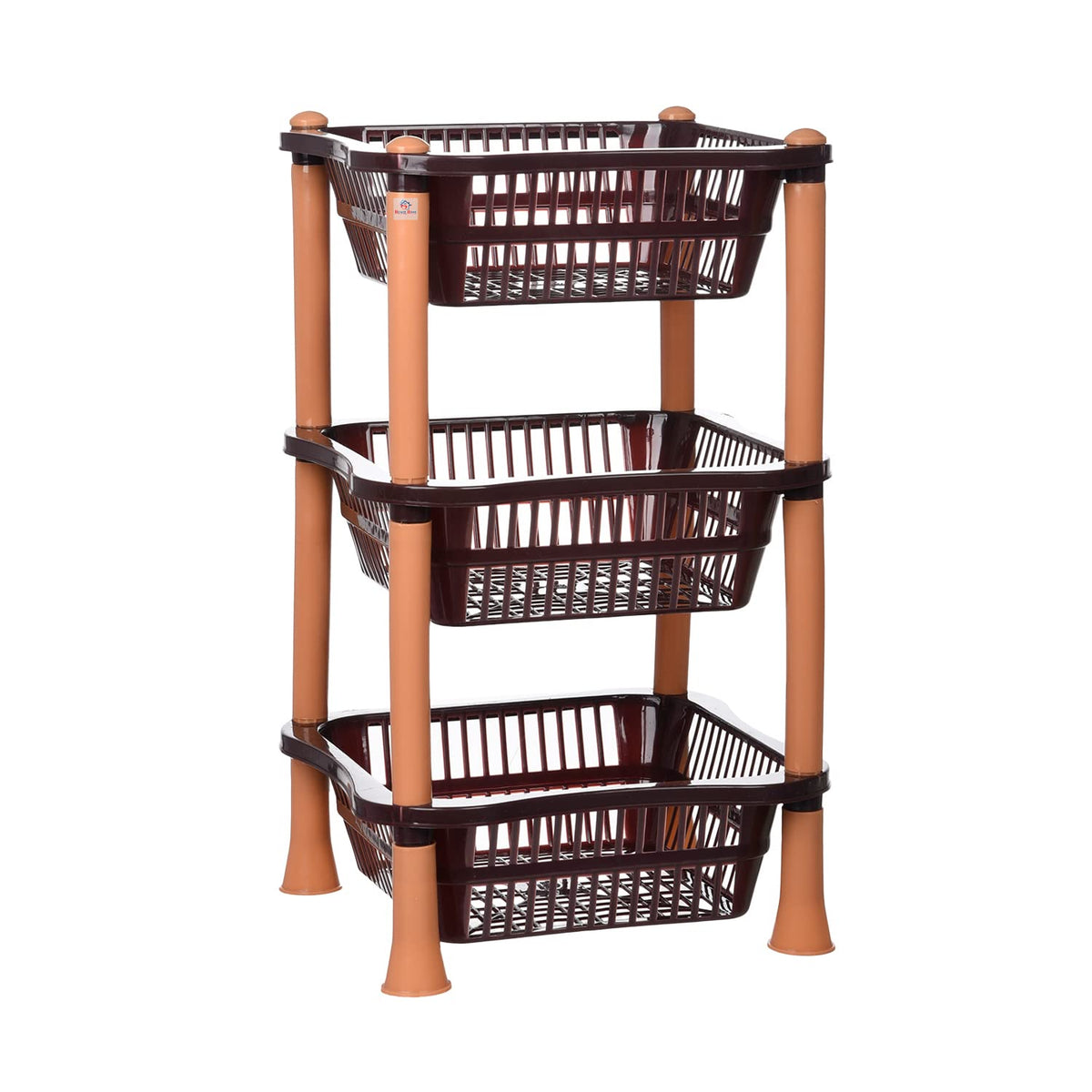 Heart Home Storage Basket | Plastic 3 Layer Square Storage Basket | Storage Rack for Kitchen | Multi-Layer Vegetable Rack | Fiesta Floor-Standing Rack | Brown