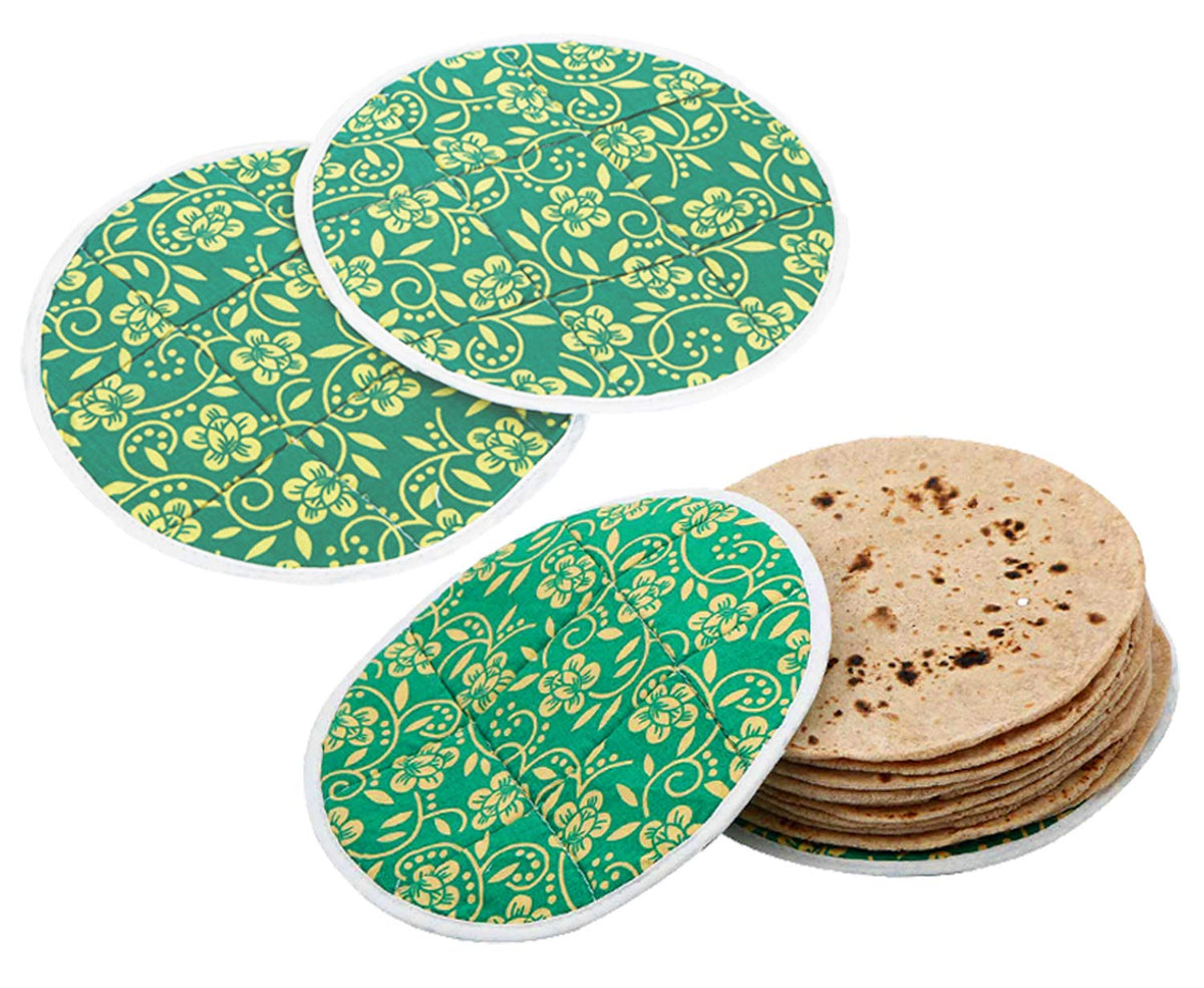 Kuber Industries Cotton 4 Pieces Roti Cover/Chapati Cover/Roti Rumals (Green) 2 Piece Top & 2 Piece Bottom-CTKTC32561