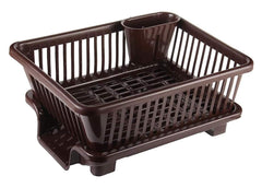 Kuber Industries 3 in 1 Large Durable Plastic Kitchen Sink Dish Rack Drainer Drying Rack Washing Basket (Brown)-KUBMART10738