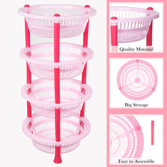 Kuber Industries Storage Basket | Plastic 4 Layer Kitchen Storage Basket | Storage Rack for Kitchen | Multi-Layer Vegetable Rack | Mondeo Floor-Standing Rack | Pink