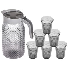 Heart Home Plastic Water Jug with 6 Tumblers Drinkware Set (Grey)-45HH052