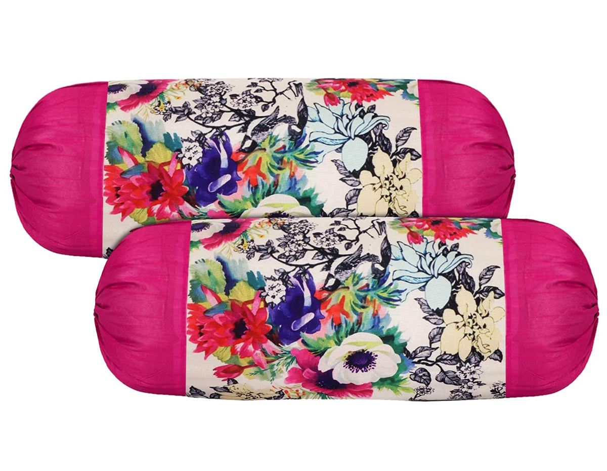 Kuber Industries Floral Design Cotton 2 Pieces Bolster Cover Set (Cream) (CTKTC024316)