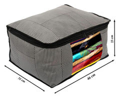 Heart Home Non-Woven Lining Print Saree Organizer|Wardrobe Organizers With Transparent Window, Zipper, Set of 8 (Gray)