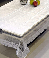 Kuber Industries Polyvinyl Chloride Table Cloth|Center Table Cover|Round Table Cover|Table Cover 4 Seater|Silver Lace
