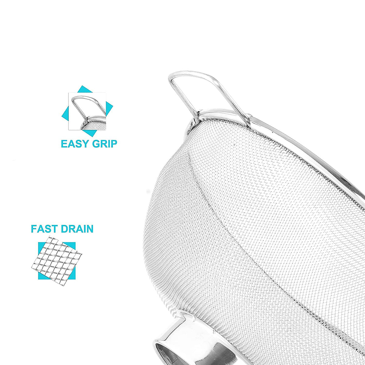 Heart Home Small Stainless Steel Colander/Strainer for Pasta, Noodles, Grains, Vegetables and Fruits with Handle (Silver)