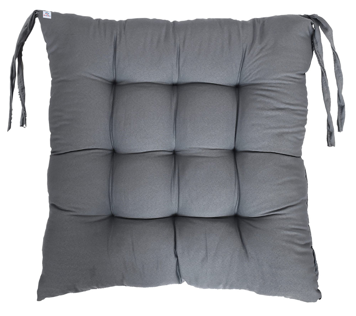 Heart Home Microfiber Square Chair Pad/Cushion for Office|Home or Car Sitting with Ties (Grey)
