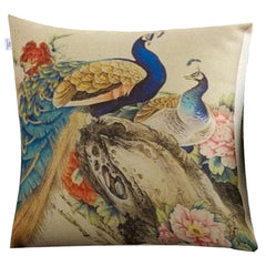 Heart Home Cushion Cover|Sofa Cushion Covers|Peacock Print Sitting Cushion Cover|Polyester Cushion Filler|16x16 Inch|Set of 5 (Multicolor)