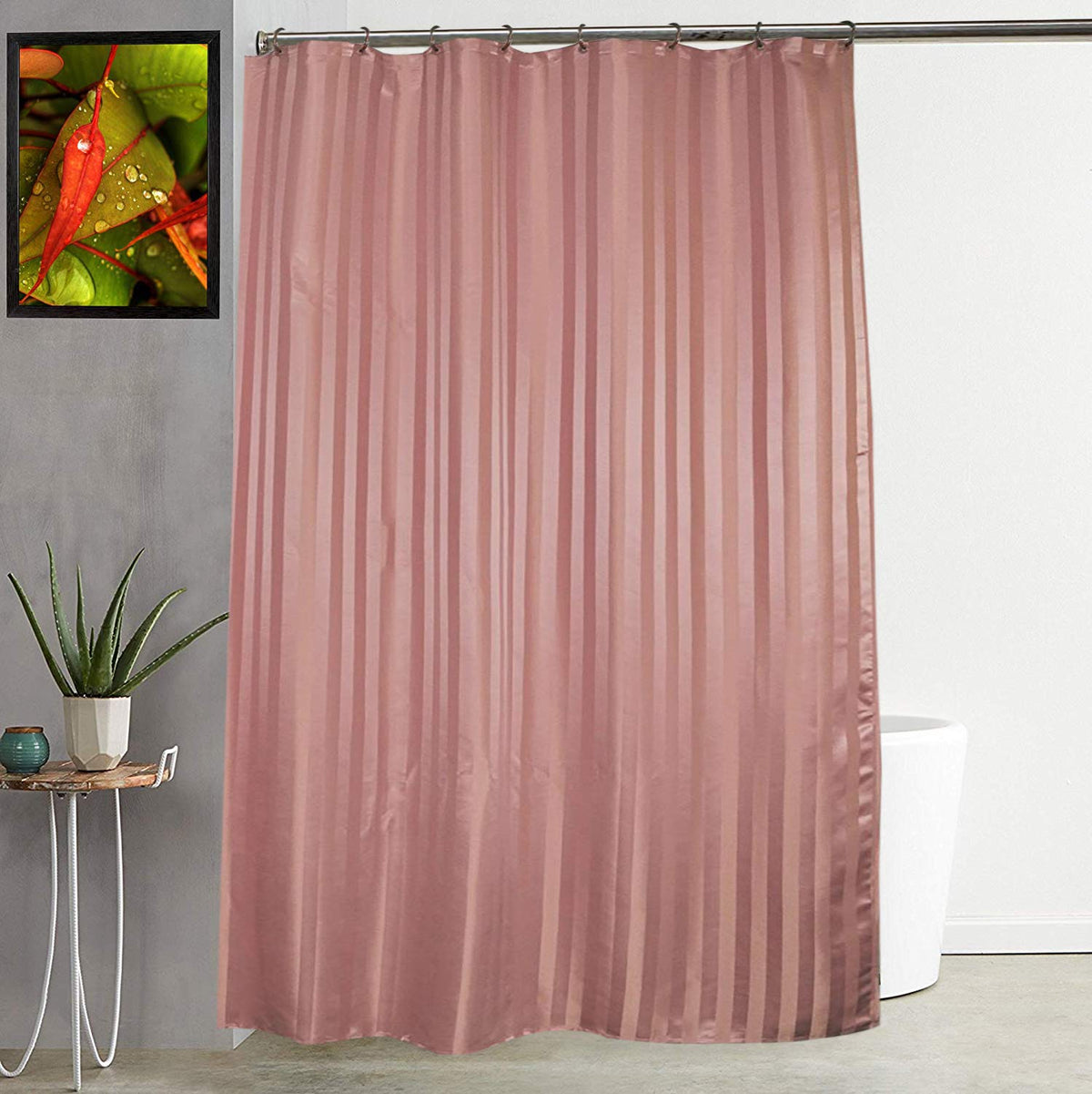 Kuber Industries Self Lining Design 7 Feet Shower Curtain with 8 Hooks (Brown) - CTKTC030567