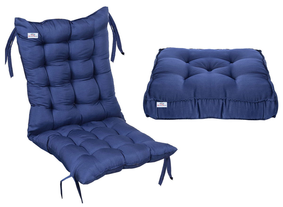 Heart Home Microfiber 18 * 36 Inch Back and Seat Chair Cushion with Ties & Square Cushion for Rocking Chair, Desk Chair, Dining Chairs, Lounge Chair- Set of 2 (Navy Blue)