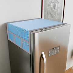 Kuber Industries Fridge Top Cover | Fridge Top Cover with Pockets | Refrigerator Top Cover for Kitchen | Fridge Top Cover with 6 Utility Pockets | Barik Check Fridge Cover | Blue