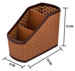 Kuber Industries Plastic 2 Pieces Multi-Purpose Compact Desk Storage Organizer Stationary Box for Case Pen Pencil Holder, Plastic Cosmetics, Make Up Organizer Container (Brown & Beige) KUBMART3237