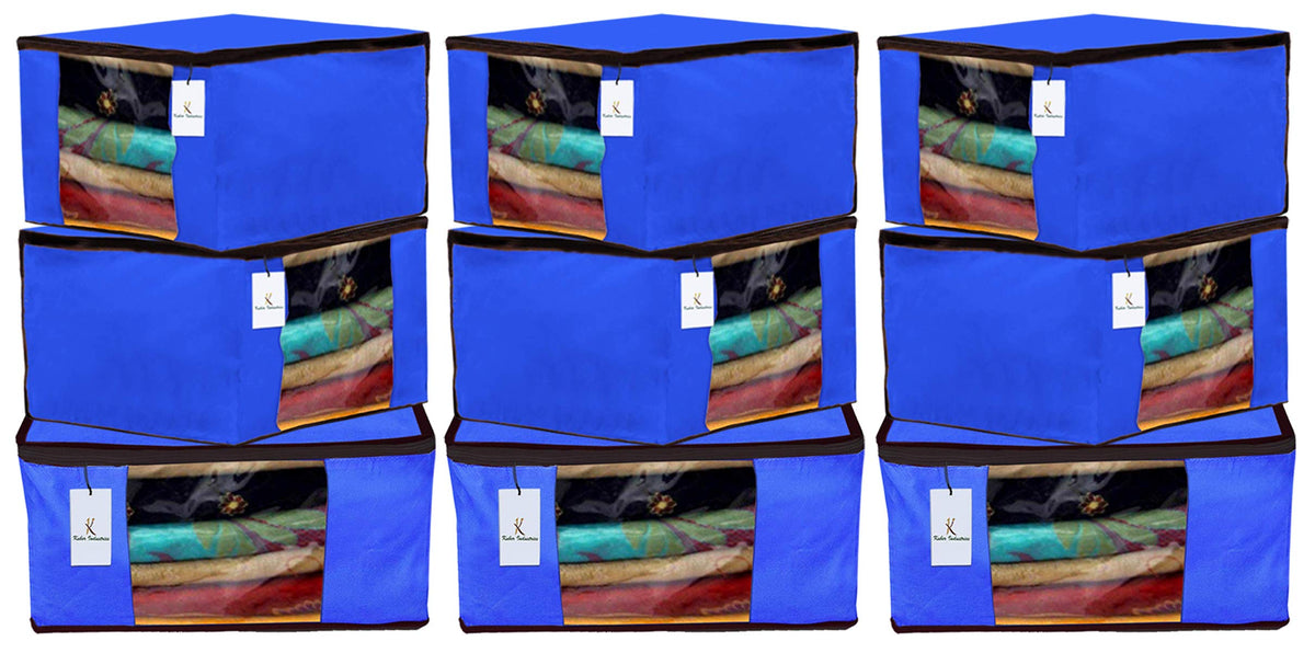 Kuber Industries 9 Pieces Non Woven Fabric Saree Cover/Clothes Organiser for Wardrobe Set with Transparent Window, Extra Large (Royal Blue)-KUBMART2776