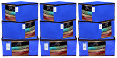 Kuber Industries 9 Pieces Non Woven Fabric Saree Cover/Clothes Organiser for Wardrobe Set with Transparent Window, Extra Large (Royal Blue)-KUBMART2776