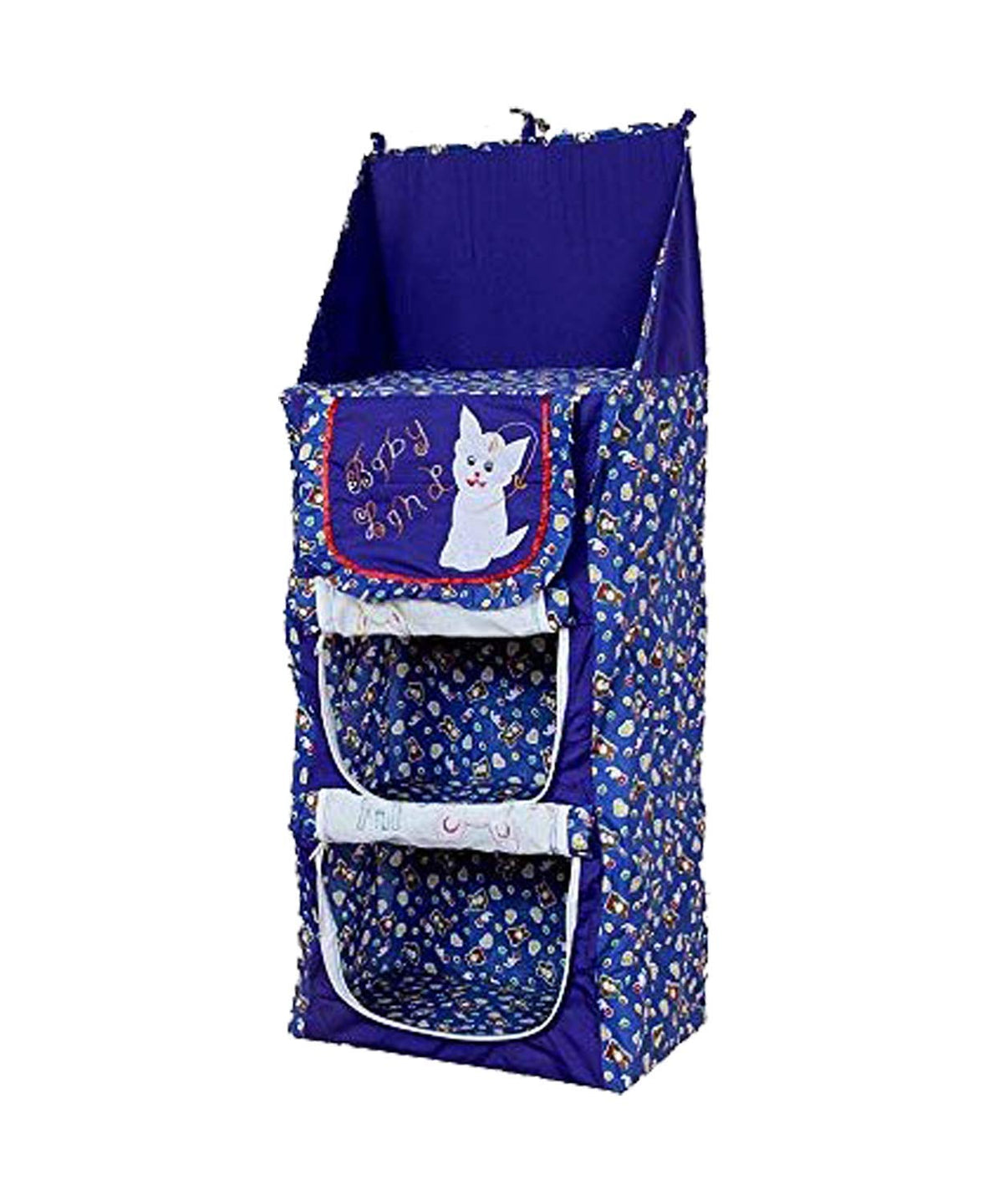 Kuber Industries Lining Horse Design Cotton Three Cabinet Hanging Baby Almirah, Kids Wardrobe, Cloth Organizer, Folding Almirah, Toy Box (Blue) - CTKTC31001