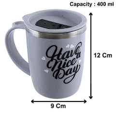 Kuber Industries Double Wall Vacuum Insulated Food Grade BPA Free Plastic Coffee Mug with Lid (Grey)