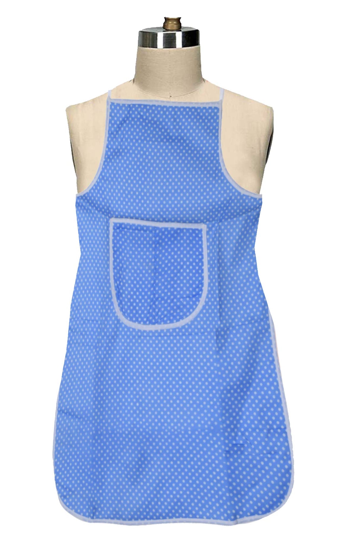 Kuber Industries Polka Dots Bib Apron,Water Oil Cotton Resistant Chef Cooking Kitchen Apron with Pockets for Men Women (Sky Blue)-KUBMART15551
