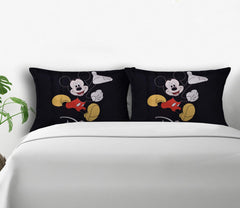 Kuber Industries Disney Mickey Print Silk Special Long Crush Pillow Cover- Set of 4, Black-KUBMART0182