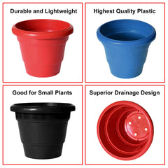 Kuber Industries Solid 2 Layered Plastic Flower Pot|Gamla for Home Decor,Nursery,Balcony,Garden,8"x 6",Pack of 3 (Black & Blue & Red)