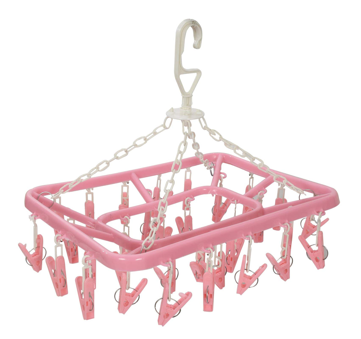 Kuber Industries Cloth Drying Hanger Rack (32 Clips)|360 Degree Portable & Rotatable Clips|Space Saving Travel & Durable Plastic|Size 40 x 38 x 30 CM (Pink)-KUBMART15540