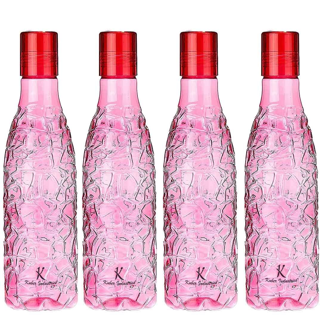 Kuber Industries BPA-Free Plastic Water Bottle | Leak Proof, Firm Grip, 100% Food Grade Plastic Bottles | For Home, Office, School & Gym | Unbreakable, Freezer Proof, Fridge Water Bottle | Pack of 4 - Pink