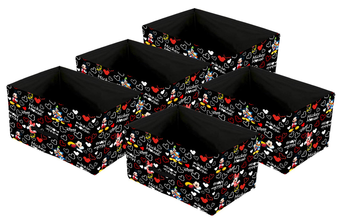 Homestic Pack of 5 Disney Print Foldable Storage Box|Drawer Wardrobe Organizer for Clothes|Closet Organizer for clothes, Toys, Books|Sturdy built with Reinforced Handle|Black|
