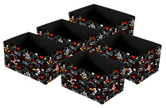 Homestic Pack of 5 Disney Print Foldable Storage Box|Drawer Wardrobe Organizer for Clothes|Closet Organizer for clothes, Toys, Books|Sturdy built with Reinforced Handle|Black|