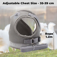 Kuber Industries Dog Chest Harness with Nylon Leash I No Pull, Soft Padded and Breathable Dog Vest I Adjustable, Reflective I Easy Control Dog Chest Belt I (Medium, Grey)