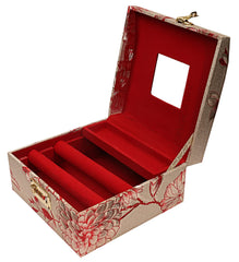 Kuber Industries Circle Design Wooden Jewellery Box/Organizer For Storing Makeup, Jewellery, Bangles, Cosmetics & Toiletries Items With 2 Bangle Rod, Mirror & Number Lock System (Gold)-47KM0541