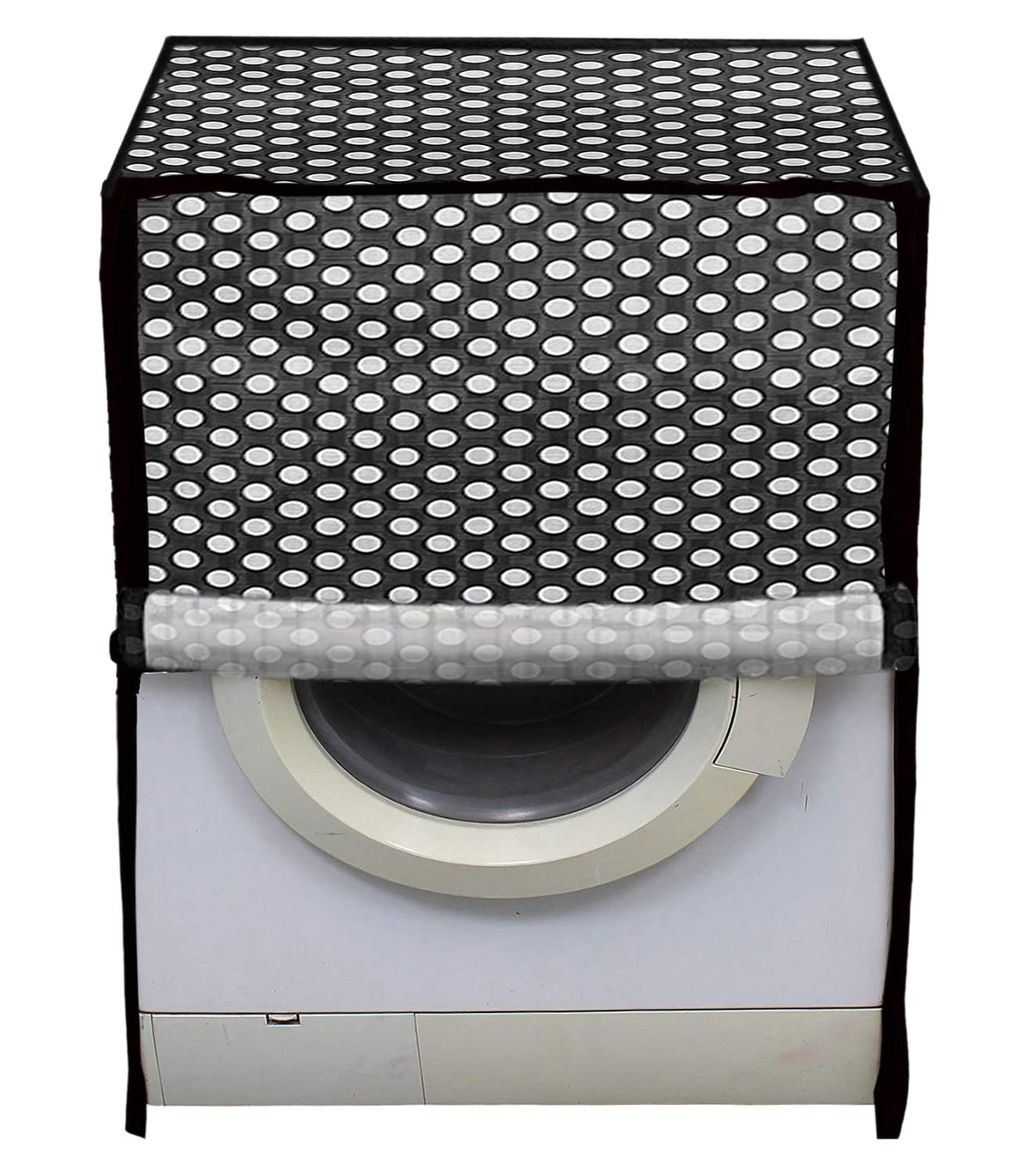 Heart Home Multiuses Dot Printed PVC Front Load Washing Machine Cover/Protector (Black)