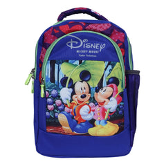 Kuber Industries Polyester Waterproof Disney Mickey & Minnie Mouse Print Backpack|Sturdy School Bag For Kids (Green & Blue)