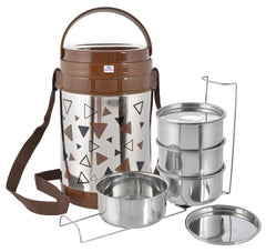 Heart Home Designer Food Grade, Leak Proof Insulated Stainless Steel Lunch Box with 4 Container (Brown)-HS42HEARTH25118