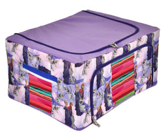 Kuber Industries Doll Print Steel Frame Living Box, Closet Organizer, Cloth Storage Boxes for Wardrobe With Clear Window, 44Ltr. (Purple) 54KM4097(Rexine, Rectangular)